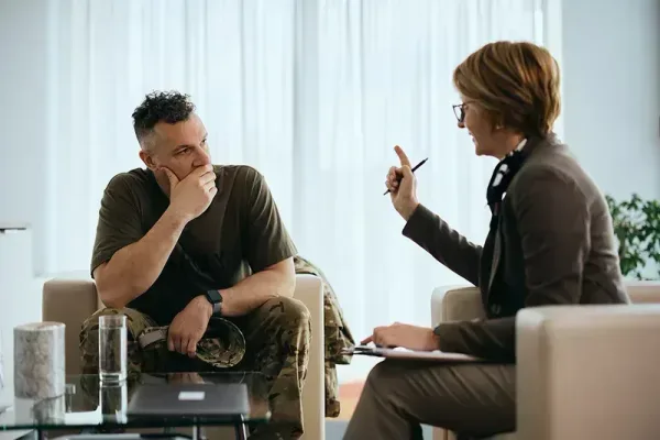 Veteran in addiction treatment consultation